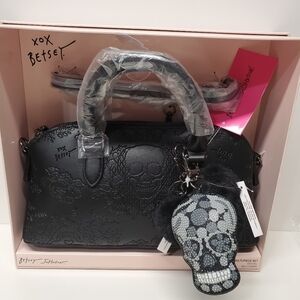 Betsey Johnson Black Skull Embossed Women's Satchel
